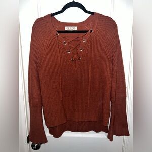 Pink Rose Orange/Brown Lace-Tie Sweater. Fantastic condition, size Large